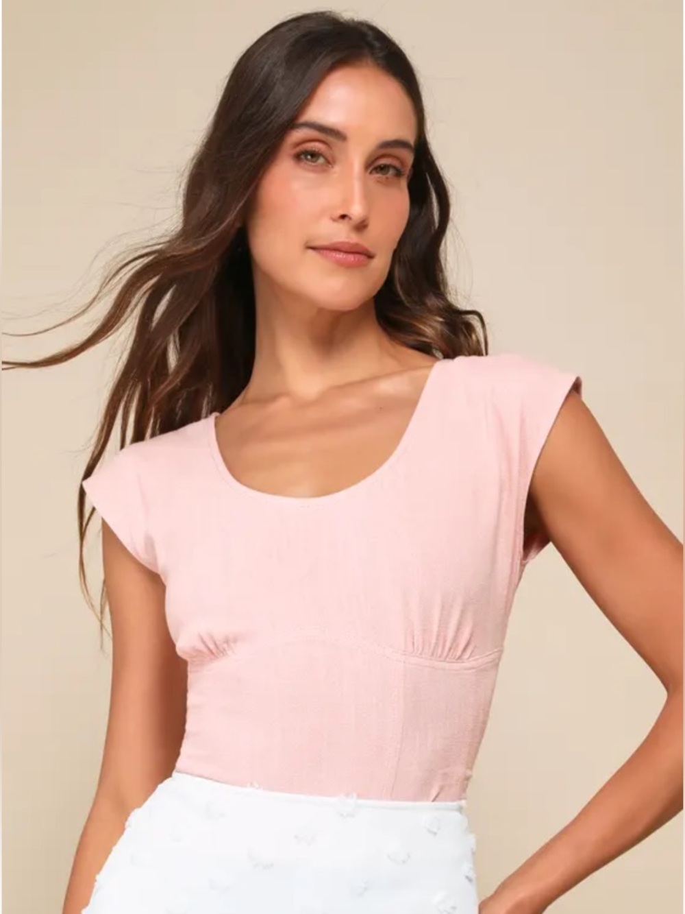 Lulus Women’s Scoop Neck Cap Sleeve Top in Light Pink